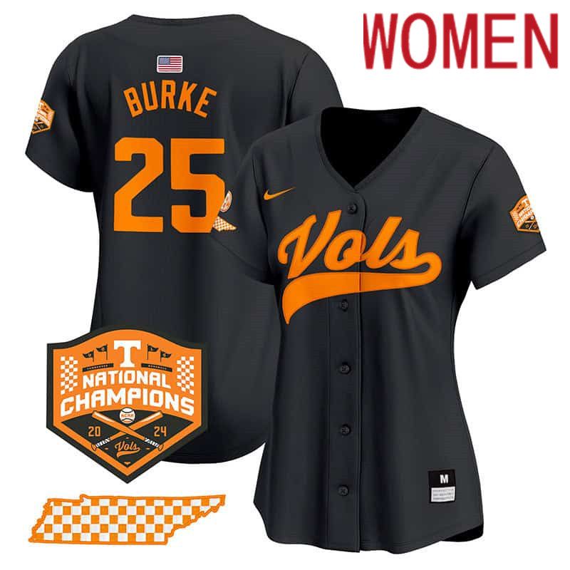 Women Tennessee Volunteers #25 Burke Black 2024 Nike Champions Vapor Premier Limited NCAA Jersey